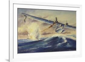 A Damaged Pby Catalina Aircraft after the Attack and Sinking of a German U-Boat-null-Framed Art Print