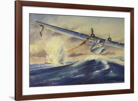 A Damaged Pby Catalina Aircraft after the Attack and Sinking of a German U-Boat-null-Framed Art Print