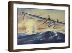 A Damaged Pby Catalina Aircraft after the Attack and Sinking of a German U-Boat-null-Framed Premium Giclee Print