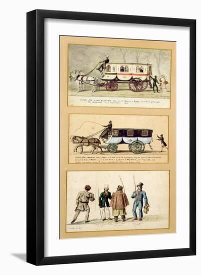 A Dame Blanche Carriage, an Omnibus and Drivers, 1815-30 (Gouache on Paper)-Pierre Antoine Lesueur-Framed Giclee Print