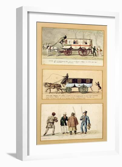 A Dame Blanche Carriage, an Omnibus and Drivers, 1815-30 (Gouache on Paper)-Pierre Antoine Lesueur-Framed Giclee Print