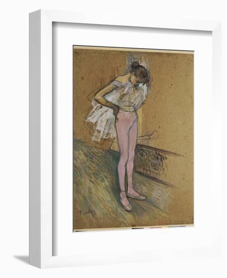 A Dancer Adjusting Her Leotard-Henri de Toulouse-Lautrec-Framed Giclee Print