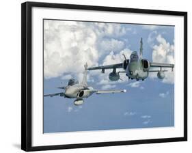 A Dassault Rafale of the French Air Force Flys Alongside an Embraer A-1B of the Brazilian Air Force-Stocktrek Images-Framed Photographic Print