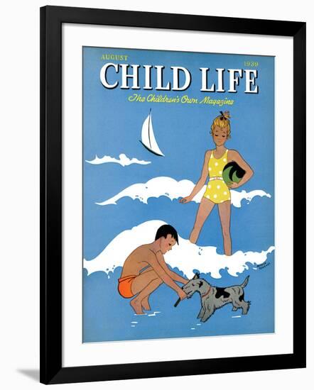 A Day at the Beach - Child Life, August 1939-Harold Carroll-Framed Premium Giclee Print