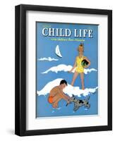 A Day at the Beach - Child Life, August 1939-Harold Carroll-Framed Premium Giclee Print