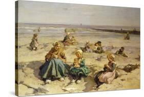 A Day at the Seaside-Johannes Evert Akkeringa-Stretched Canvas