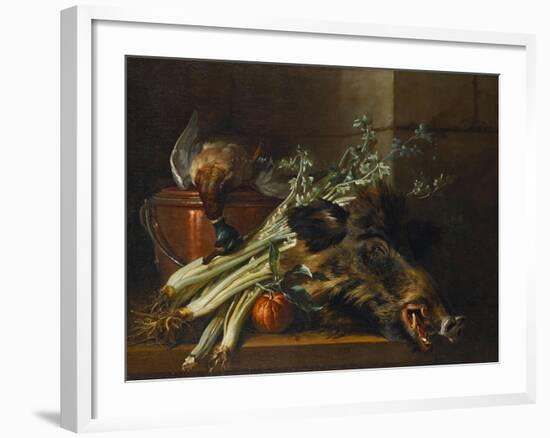 A Dead Mallard, a Boar's Head, Celery and a Copper Pot on a Ledge-Jean-Baptiste Oudry-Framed Giclee Print