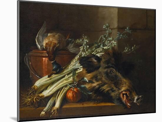 A Dead Mallard, a Boar's Head, Celery and a Copper Pot on a Ledge-Jean-Baptiste Oudry-Mounted Giclee Print