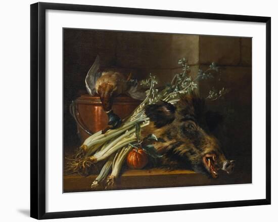 A Dead Mallard, a Boar's Head, Celery and a Copper Pot on a Ledge-Jean-Baptiste Oudry-Framed Giclee Print