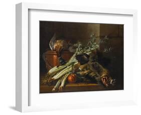 A Dead Mallard, a Boar's Head, Celery and a Copper Pot on a Ledge-Jean-Baptiste Oudry-Framed Giclee Print