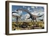 A Deadly Confrontation Between a Diplodocus and a Pair of Allosaurus-null-Framed Art Print