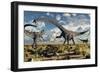 A Deadly Confrontation Between a Diplodocus and a Pair of Allosaurus-null-Framed Art Print