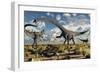 A Deadly Confrontation Between a Diplodocus and a Pair of Allosaurus-null-Framed Art Print