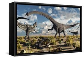 A Deadly Confrontation Between a Diplodocus and a Pair of Allosaurus-null-Framed Stretched Canvas