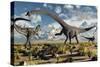 A Deadly Confrontation Between a Diplodocus and a Pair of Allosaurus-null-Stretched Canvas