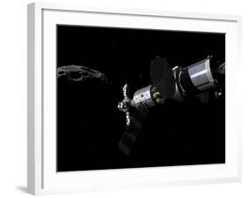 A Deep Space Mission Vehicle Approaching an Asteroid-Stocktrek Images-Framed Photographic Print