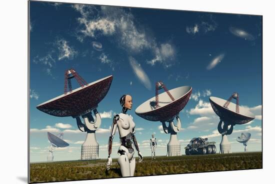 A Deep Space Tracking Station on an Alien Planet Operated by Androids-null-Mounted Art Print