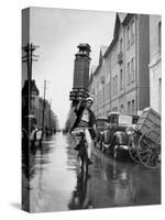 A Delivery Boy for a Tokyo Restaurant Carries a Tray of Soba Bowls-null-Stretched Canvas