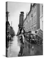 A Delivery Boy for a Tokyo Restaurant Carries a Tray of Soba Bowls-null-Stretched Canvas