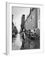 A Delivery Boy for a Tokyo Restaurant Carries a Tray of Soba Bowls-null-Framed Photographic Print