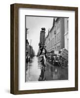 A Delivery Boy for a Tokyo Restaurant Carries a Tray of Soba Bowls-null-Framed Photographic Print