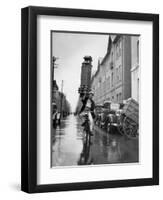 A Delivery Boy for a Tokyo Restaurant Carries a Tray of Soba Bowls-null-Framed Photographic Print