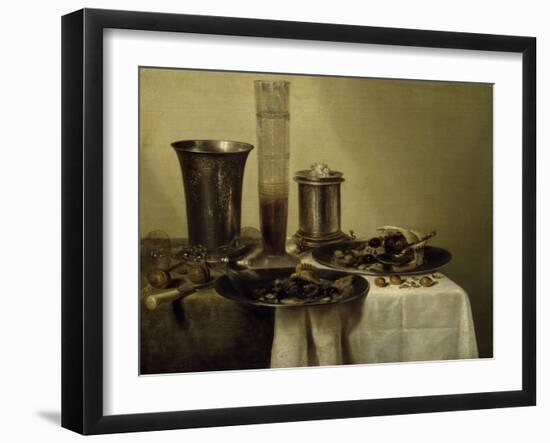 A Dessert, Previously Called Still Life with Silver Tumbler. 1637-Willem Claesz Heda-Framed Art Print