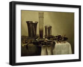 A Dessert, Previously Called Still Life with Silver Tumbler. 1637-Willem Claesz Heda-Framed Art Print