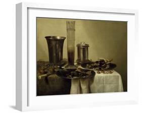 A Dessert, Previously Called Still Life with Silver Tumbler. 1637-Willem Claesz Heda-Framed Art Print