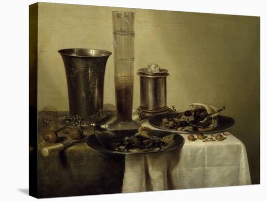 A Dessert, Previously Called Still Life with Silver Tumbler. 1637-Willem Claesz Heda-Stretched Canvas