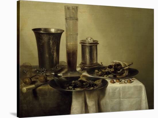 A Dessert, Previously Called Still Life with Silver Tumbler. 1637-Willem Claesz Heda-Stretched Canvas