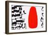 A Detail from an Abstract Calligraphic Cola Pen Painting with Asemic Text and Red Blob.-null-Framed Premium Giclee Print