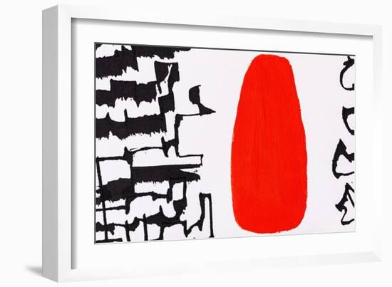 A Detail from an Abstract Calligraphic Cola Pen Painting with Asemic Text and Red Blob.-null-Framed Premium Giclee Print