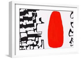 A Detail from an Abstract Calligraphic Cola Pen Painting with Asemic Text and Red Blob.-null-Framed Art Print