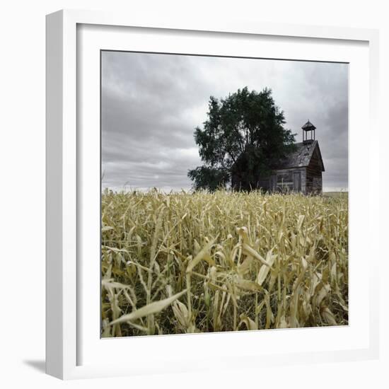 A Dilapidated Building in a Field-null-Framed Photographic Print