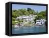 A Dinghy Sails Past the Village of Boddinick Near Fowey, Cornwall, England, United Kingdom, Europe-David Clapp-Framed Stretched Canvas