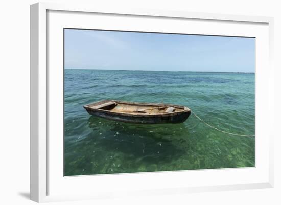 A Dingy Floats by Itself on Open Green Waters Near the Southern Coast of Cuba-James White-Framed Photographic Print
