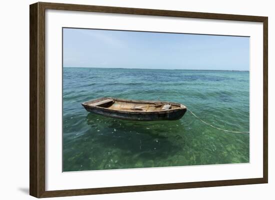 A Dingy Floats by Itself on Open Green Waters Near the Southern Coast of Cuba-James White-Framed Photographic Print