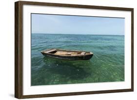 A Dingy Floats by Itself on Open Green Waters Near the Southern Coast of Cuba-James White-Framed Photographic Print