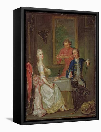 A Dinner Conversation (A Man and Woman Drinking at Supper)-Marcellus the Younger Laroon-Framed Stretched Canvas