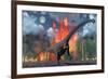 A Diplodocus Sauropod Dinosaur Fleeing from a Forest Fire-null-Framed Art Print