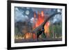 A Diplodocus Sauropod Dinosaur Fleeing from a Forest Fire-null-Framed Art Print