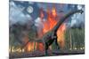 A Diplodocus Sauropod Dinosaur Fleeing from a Forest Fire-null-Mounted Art Print