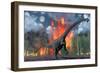 A Diplodocus Sauropod Dinosaur Fleeing from a Forest Fire-null-Framed Art Print