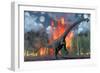 A Diplodocus Sauropod Dinosaur Fleeing from a Forest Fire-null-Framed Art Print