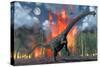 A Diplodocus Sauropod Dinosaur Fleeing from a Forest Fire-null-Stretched Canvas