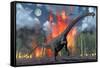 A Diplodocus Sauropod Dinosaur Fleeing from a Forest Fire-null-Framed Stretched Canvas