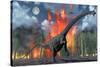 A Diplodocus Sauropod Dinosaur Fleeing from a Forest Fire-null-Stretched Canvas