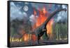 A Diplodocus Sauropod Dinosaur Fleeing from a Forest Fire-null-Framed Stretched Canvas