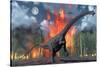 A Diplodocus Sauropod Dinosaur Fleeing from a Forest Fire-null-Stretched Canvas